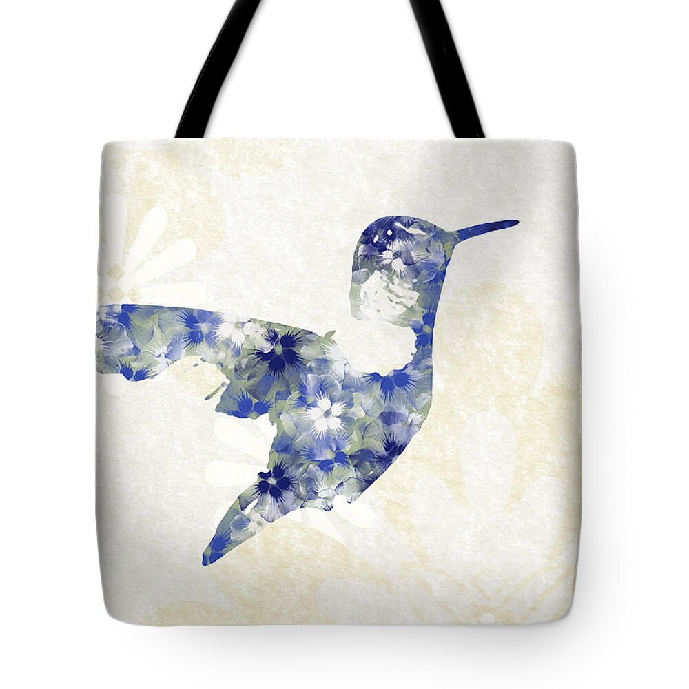 Hummingbird Tote Bag featuring the mixed media Blue Floral Hummingbird Art by Christina Rollo