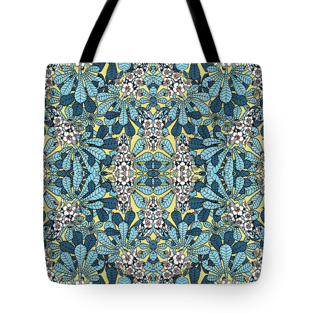 Blue Pattern Tote Bag featuring the mixed media Blue Floral Leaf Pattern by Christina Rollo