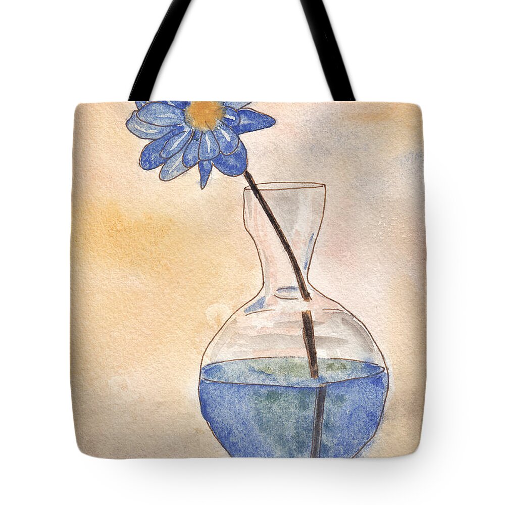 Flower Tote Bag featuring the painting Blue Flower and Glass Vase Sketch by Ken Powers
