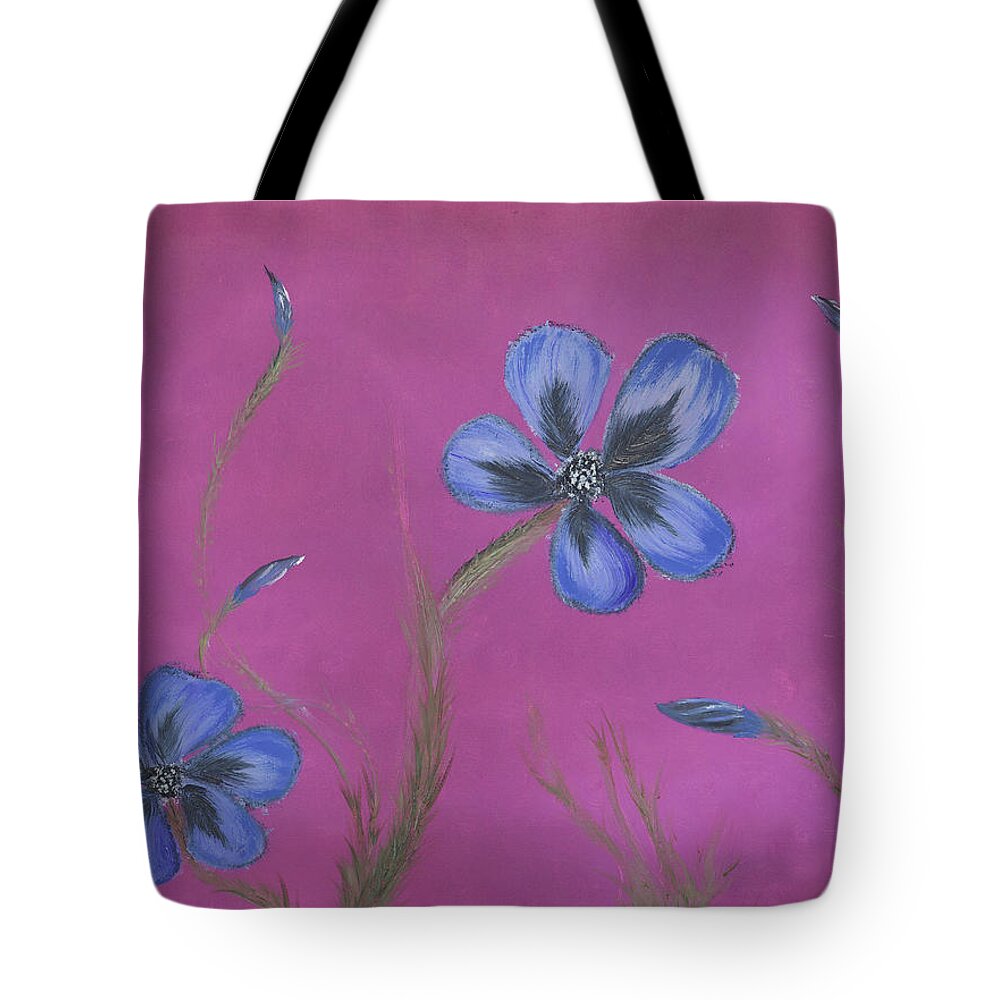 Fine Art Tote Bag featuring the painting Blue Flower Magenta Background by Stephen Daddona