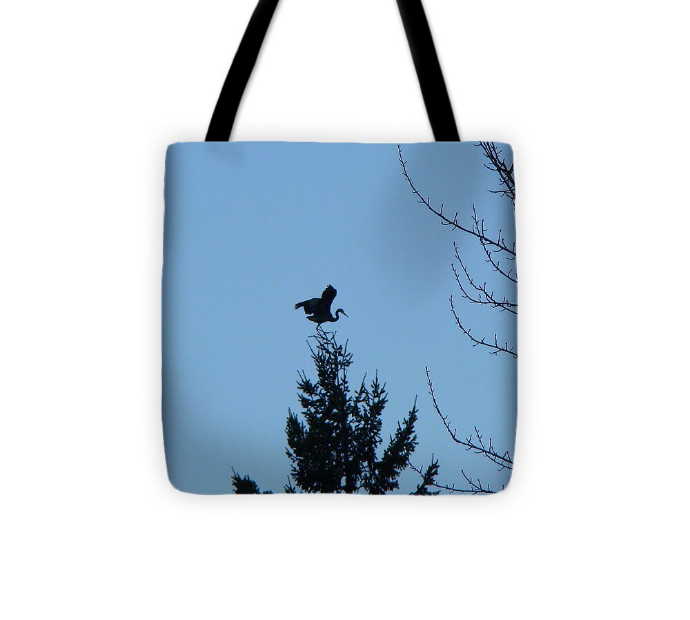 Blue Heron Tote Bag featuring the photograph Blue Heron Dance by Lisa Rose Musselwhite