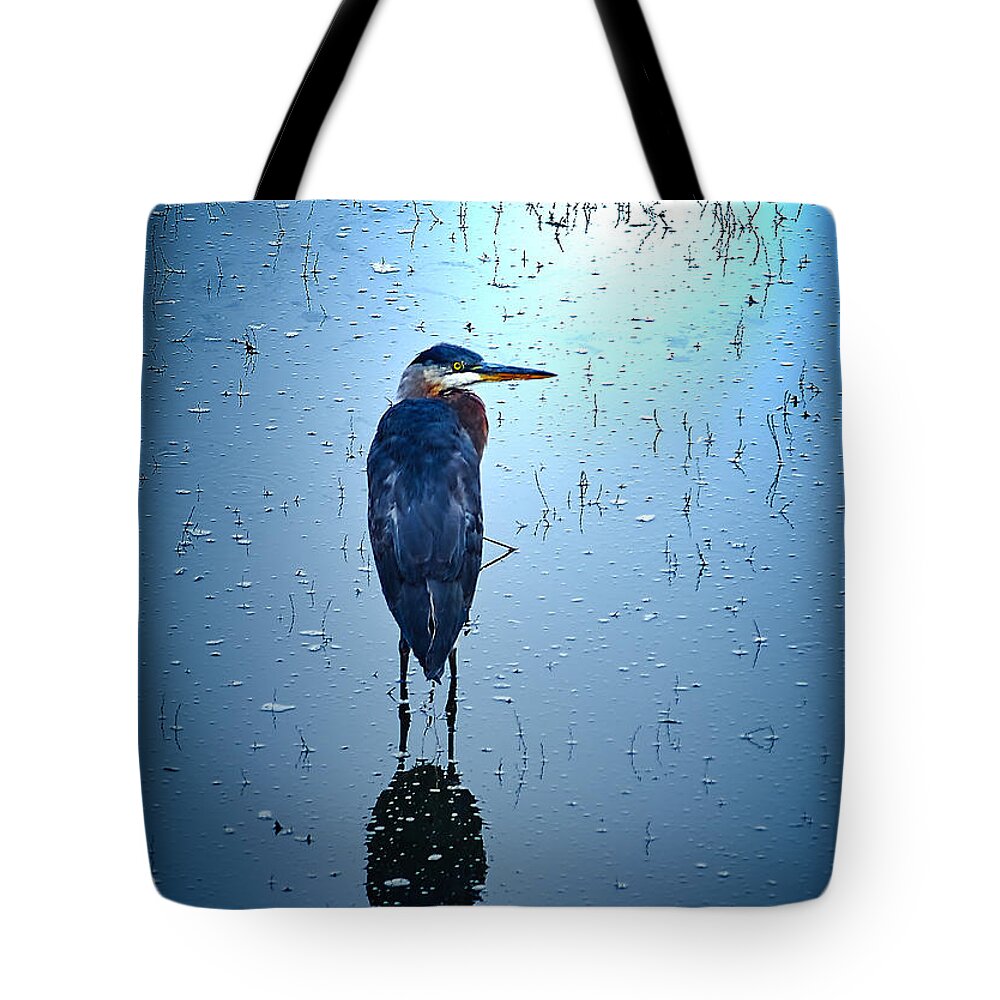 Blue Heron Tote Bag featuring the photograph Blue Heron by Loni Collins
