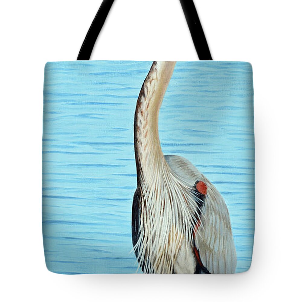 Heron Tote Bag featuring the painting Blue Heron on the Hunt by Jimmie Bartlett