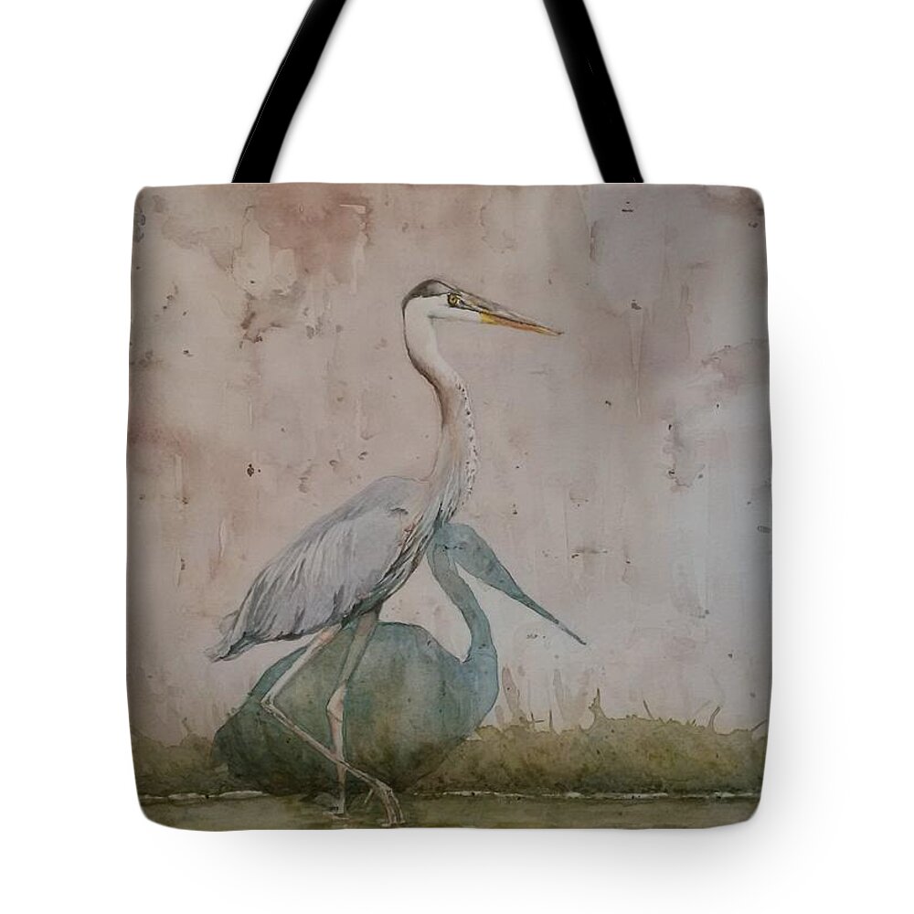 Blue Heron Tote Bag featuring the painting Blue Heron by Sheila Romard