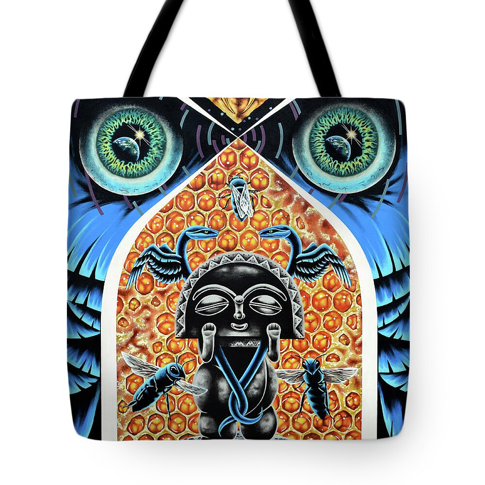 Eyes Tote Bag featuring the painting Blue Honey Moon by Victor Rosario