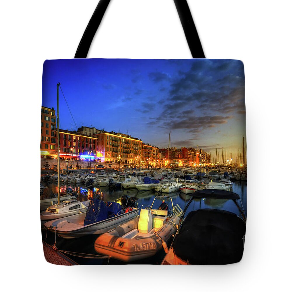 Yhun Suarez Tote Bag featuring the photograph Blue Hour At Port Nice 1.0 by Yhun Suarez