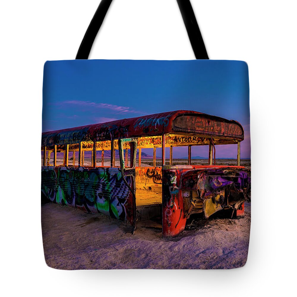 School Bus Tote Bag featuring the photograph Blue Hour Bus by Michael Ash