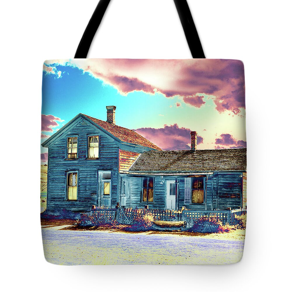 Bodie Tote Bag featuring the photograph Blue House by Jim And Emily Bush