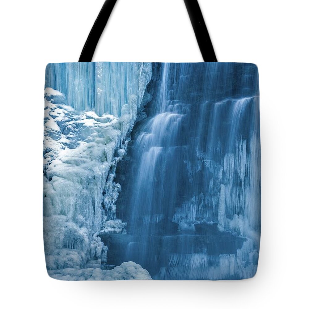 Tiffany Falls Tote Bag featuring the photograph Blue Ice by Karl Anderson
