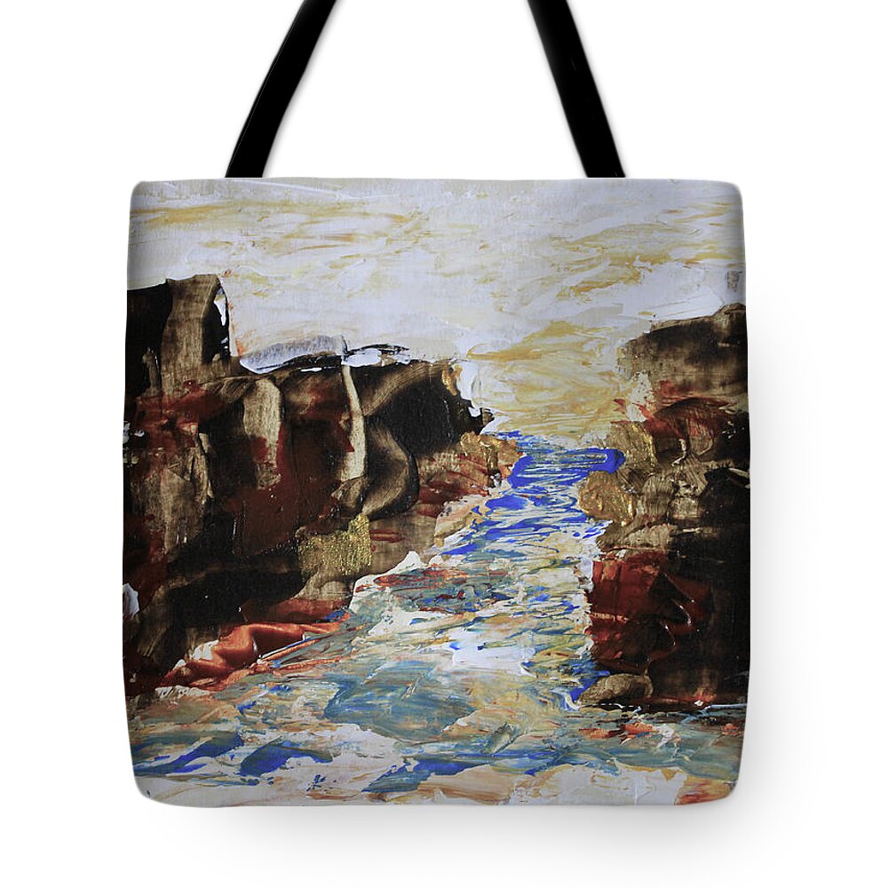 Blue Tote Bag featuring the painting Blue Inlet Abstract by April Burton
