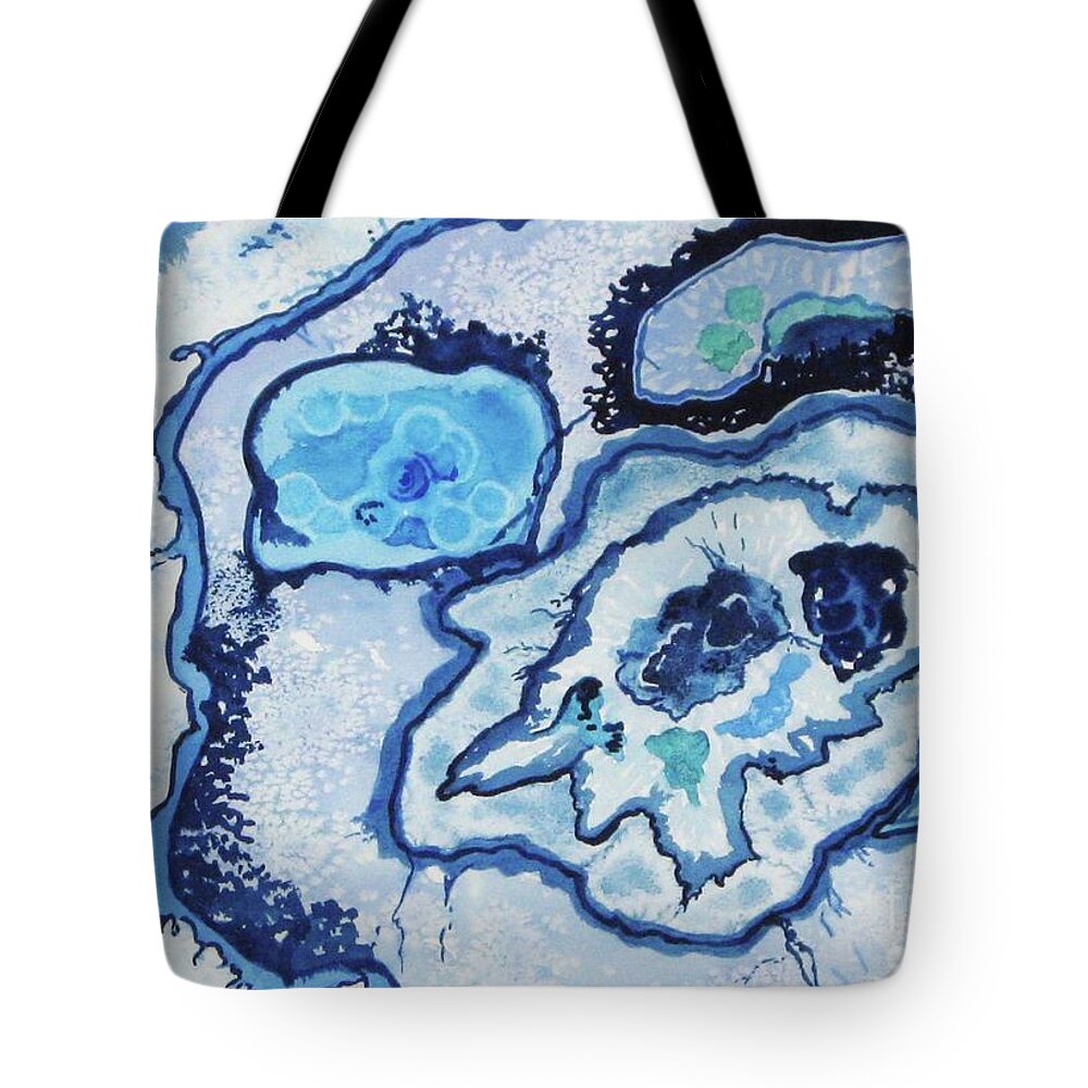 Abstract Tote Bag featuring the painting Blue Lace Agate I by Ellen Levinson