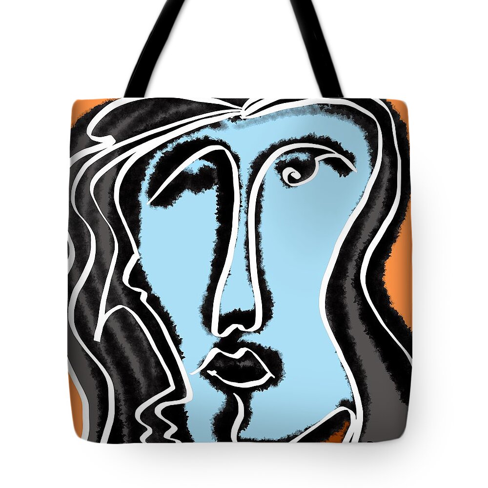 Face Tote Bag featuring the digital art Blue Lady by Jeffrey Quiros