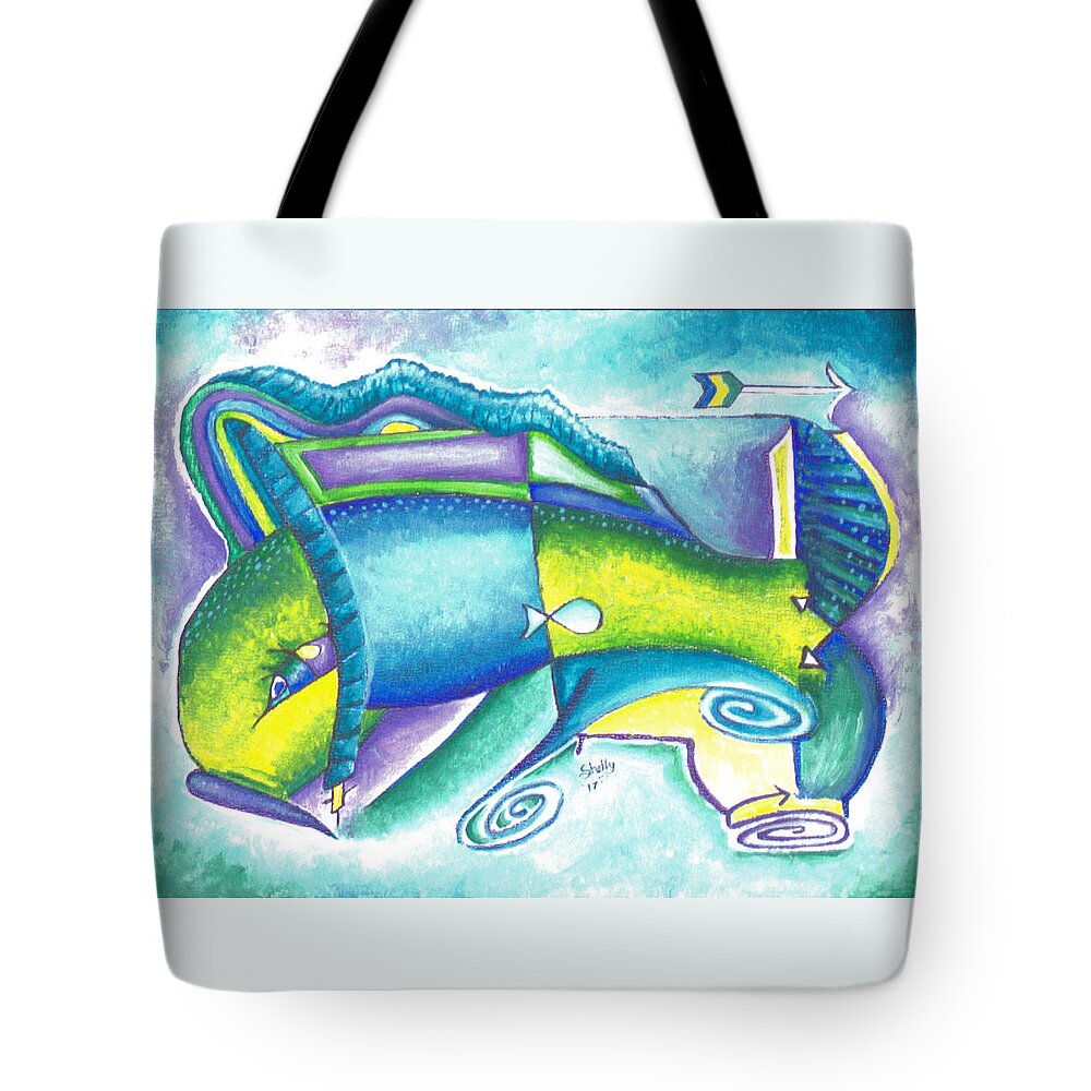 Blue Tote Bag featuring the painting Blue Lady Mahi by Shelly Tschupp