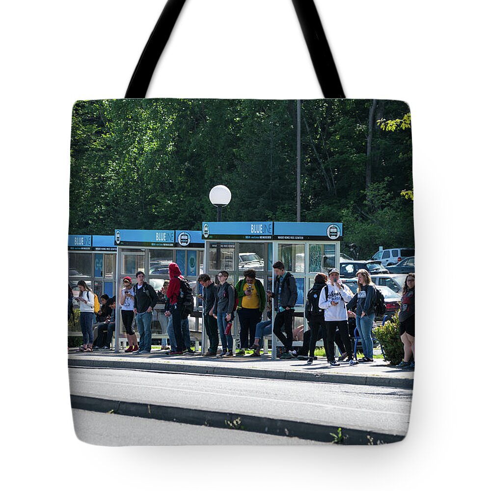 Blue Line On Campus Tote Bag featuring the photograph Blue Line on Campus by Tom Cochran
