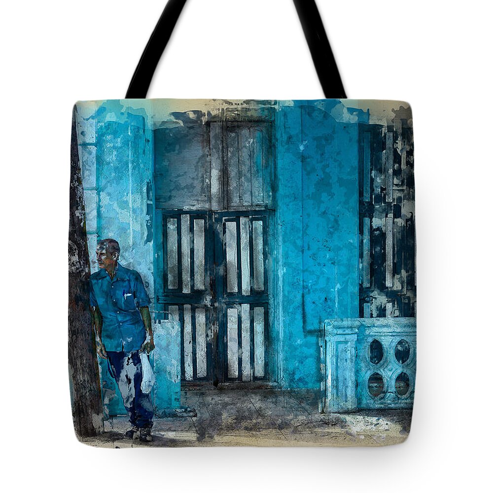 Original Digital Art Tote Bag featuring the photograph Blue Man In Cuba by Thomas Leparskas