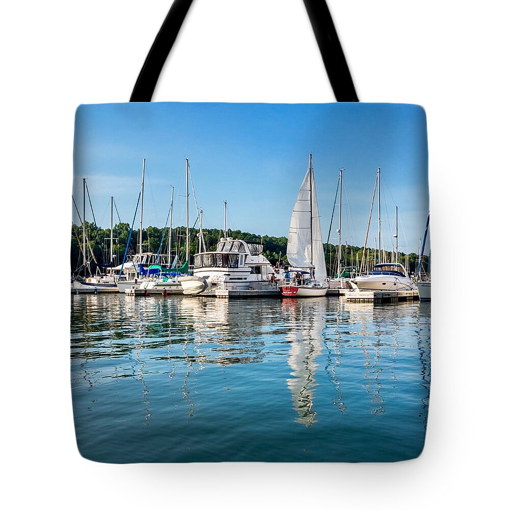 Blue Tote Bag featuring the photograph Blue Marina by Steven Gordon