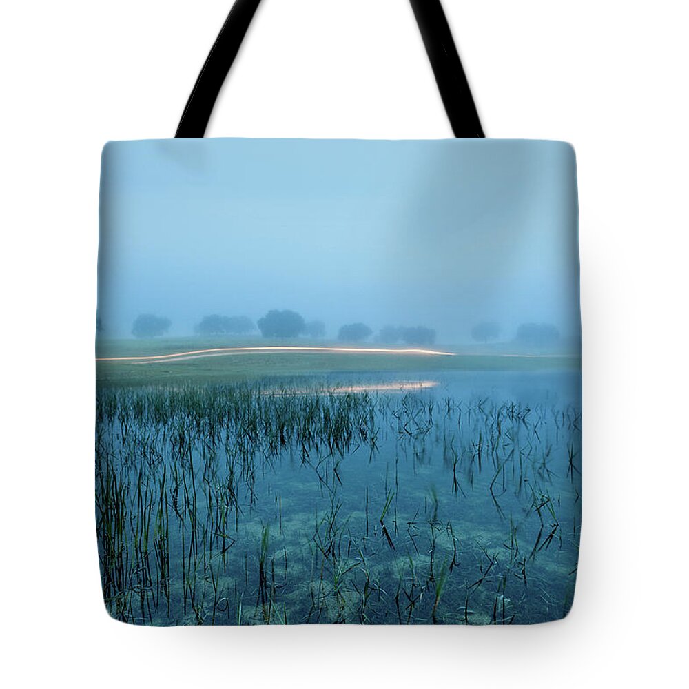 Pier Tote Bag featuring the photograph Blue morning flash by Jorge Maia
