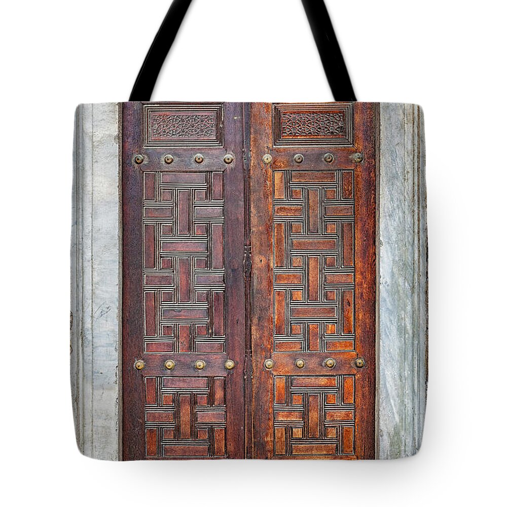 Istanbul Tote Bag featuring the photograph Blue Mosque Door by Antony McAulay