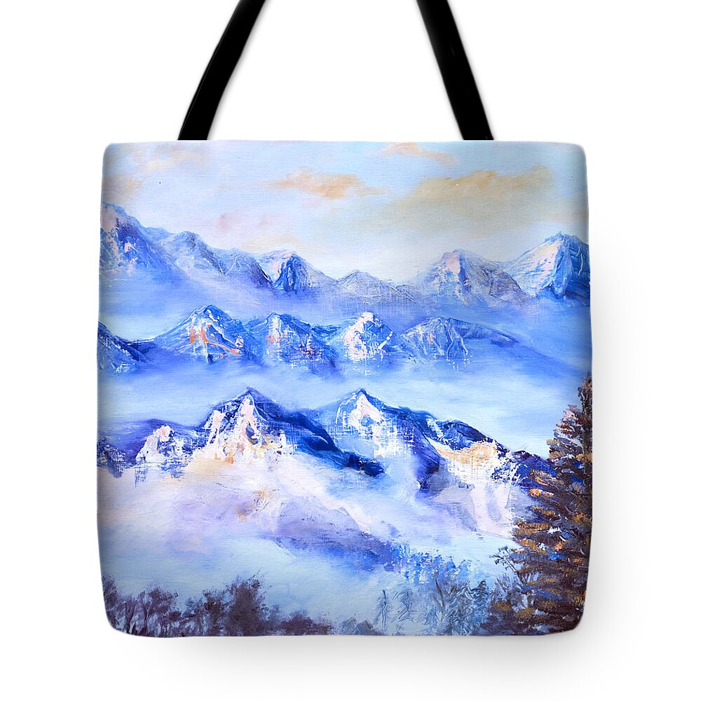 Mountains Tote Bag featuring the painting Blue Mountains by Jana Goode