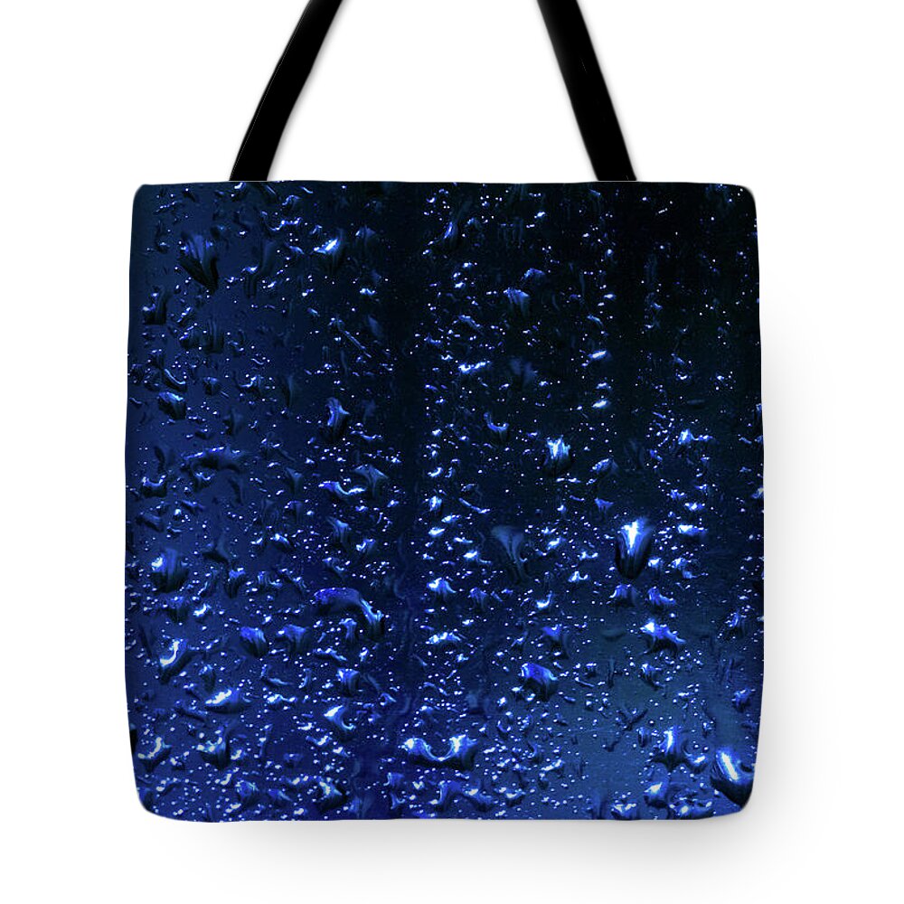 Blue Night Rain Tote Bag featuring the photograph Blue Night Rain by Bonnie Follett