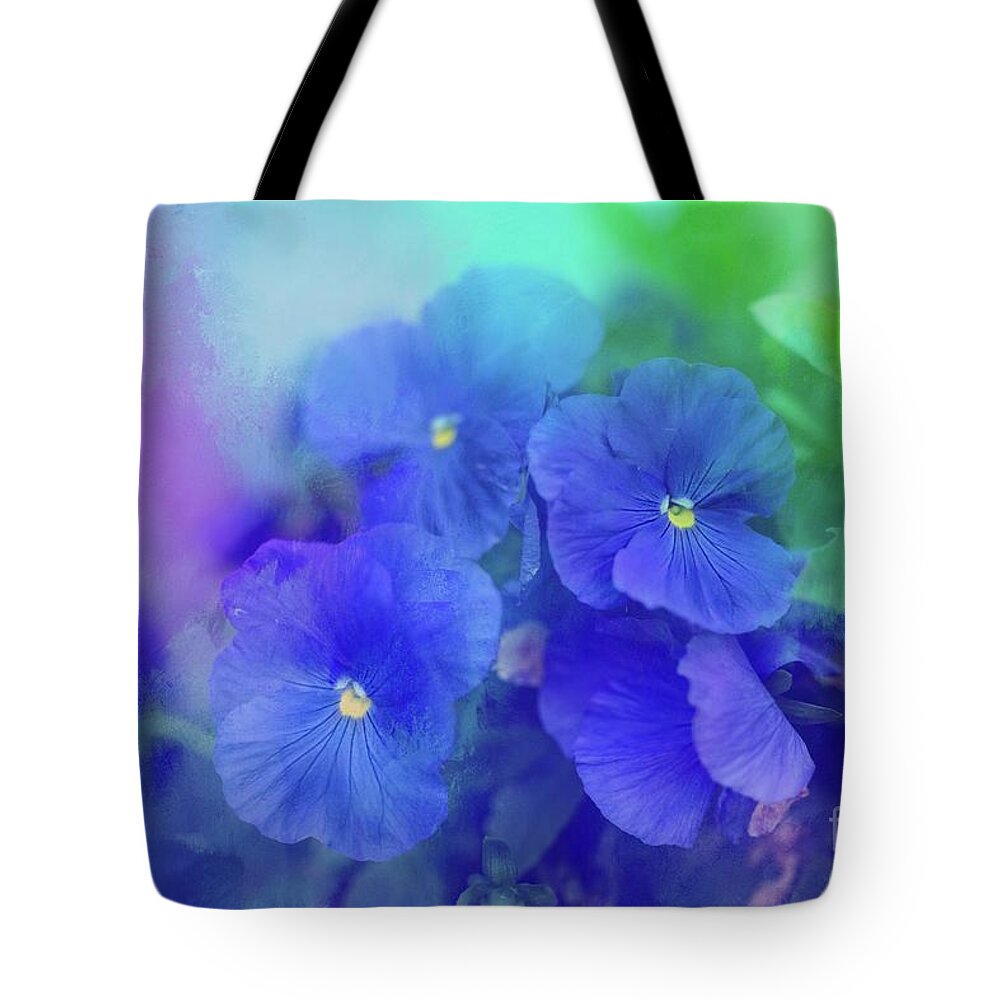 Pansies Tote Bag featuring the photograph Blue Pansies by Eva Lechner