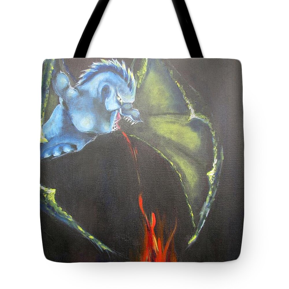 This Guy Is Mu Blue Dragon Tote Bag featuring the painting Blue by Patricia Kanzler