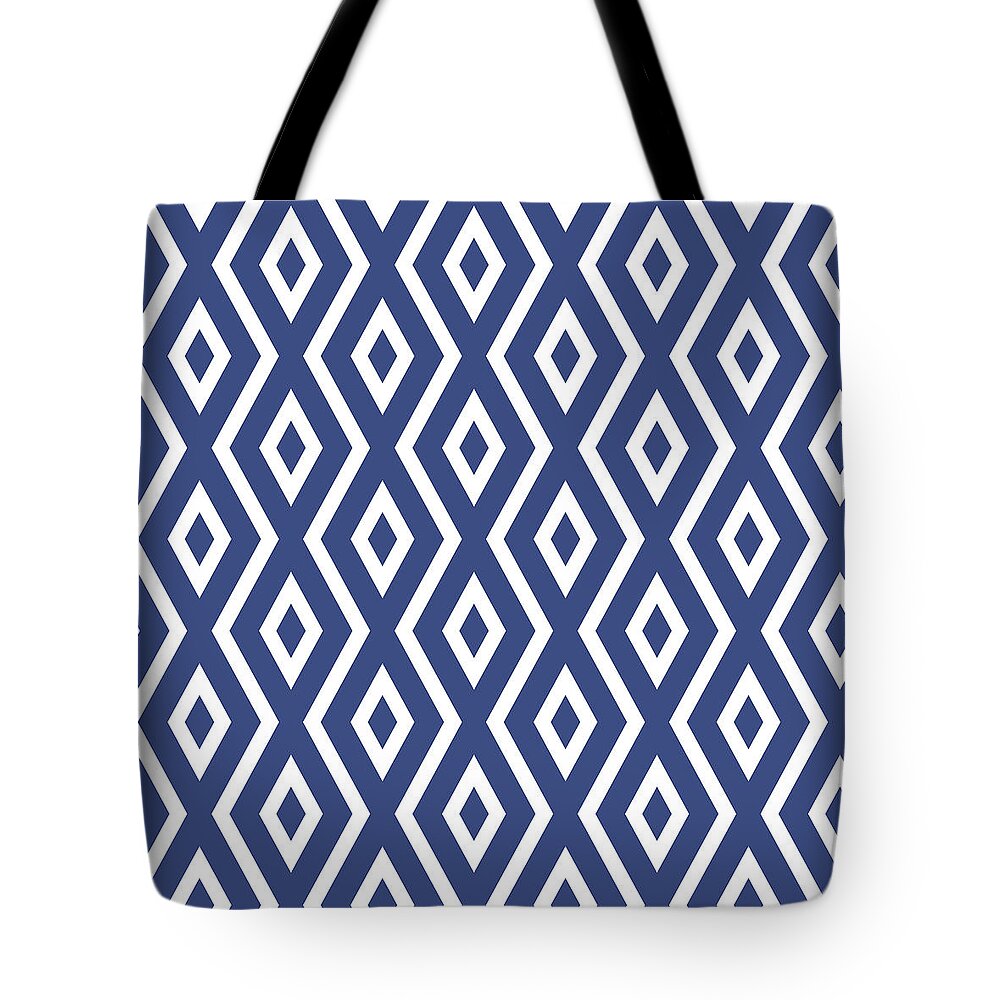 Blue And White Tote Bag featuring the mixed media Blue Pattern by Christina Rollo