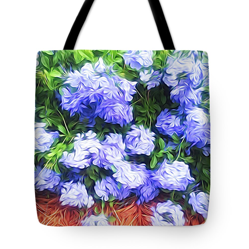 Flower Tote Bag featuring the photograph Blue Plumbago Blossoms Abstract by Aimee L Maher ALM GALLERY