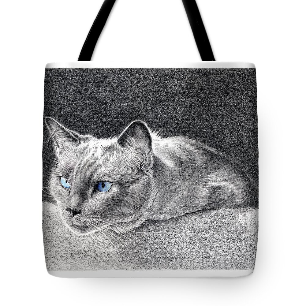 Cat Tote Bag featuring the drawing Blue Point Beauty by Louise Howarth