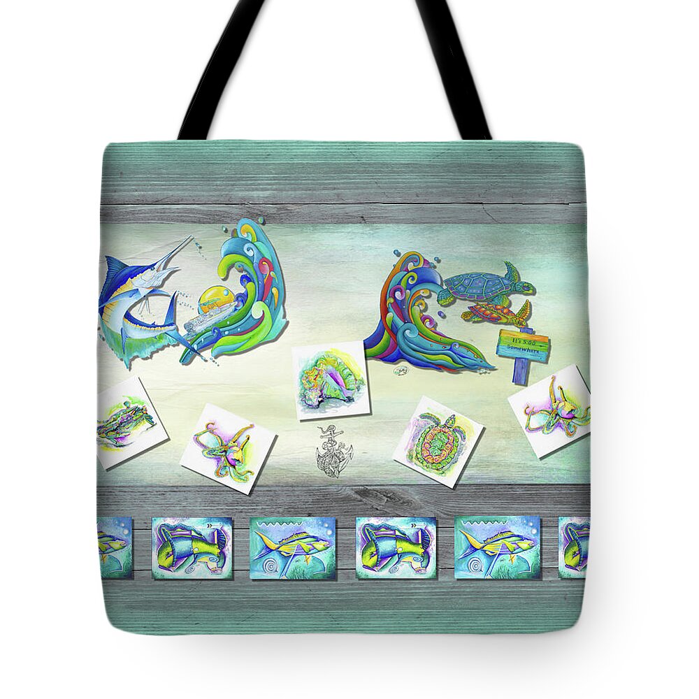 Ocean Tote Bag featuring the painting Blue Purple Key West Ocean Quilt by Shelly Tschupp
