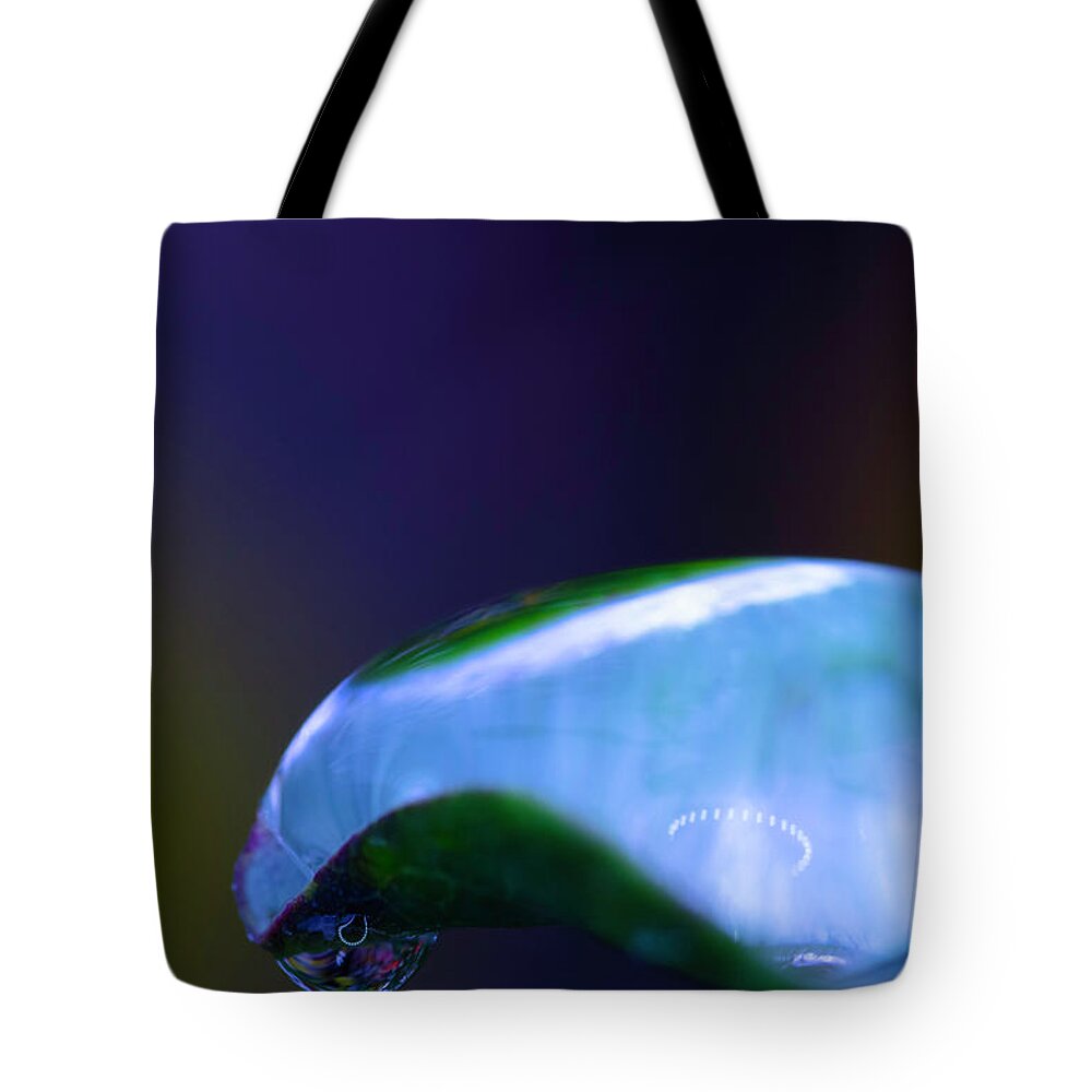 Blue Raindrop Tote Bag featuring the photograph Blue Raindrop by Crystal Wightman