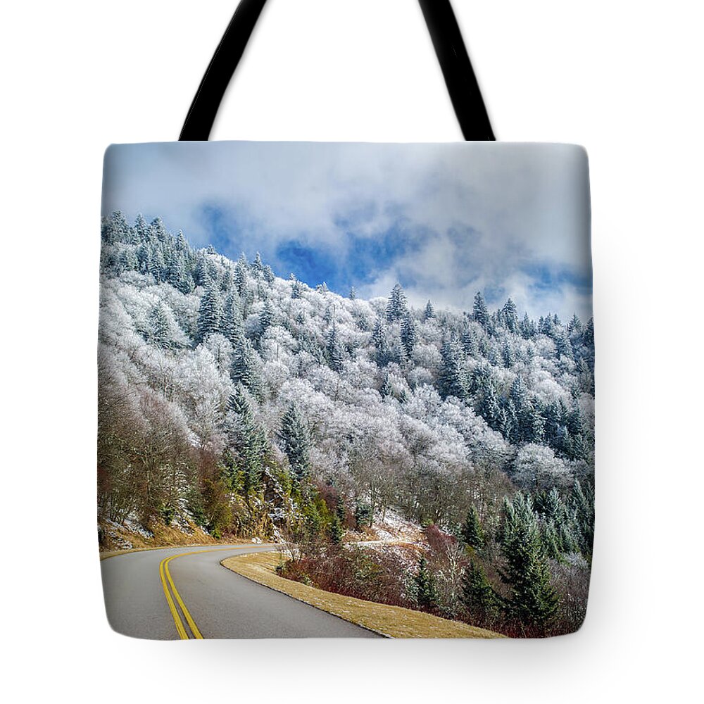 Ice Tote Bag featuring the photograph Blue Ridge Parkway NC Icing On Top by Robert Stephens