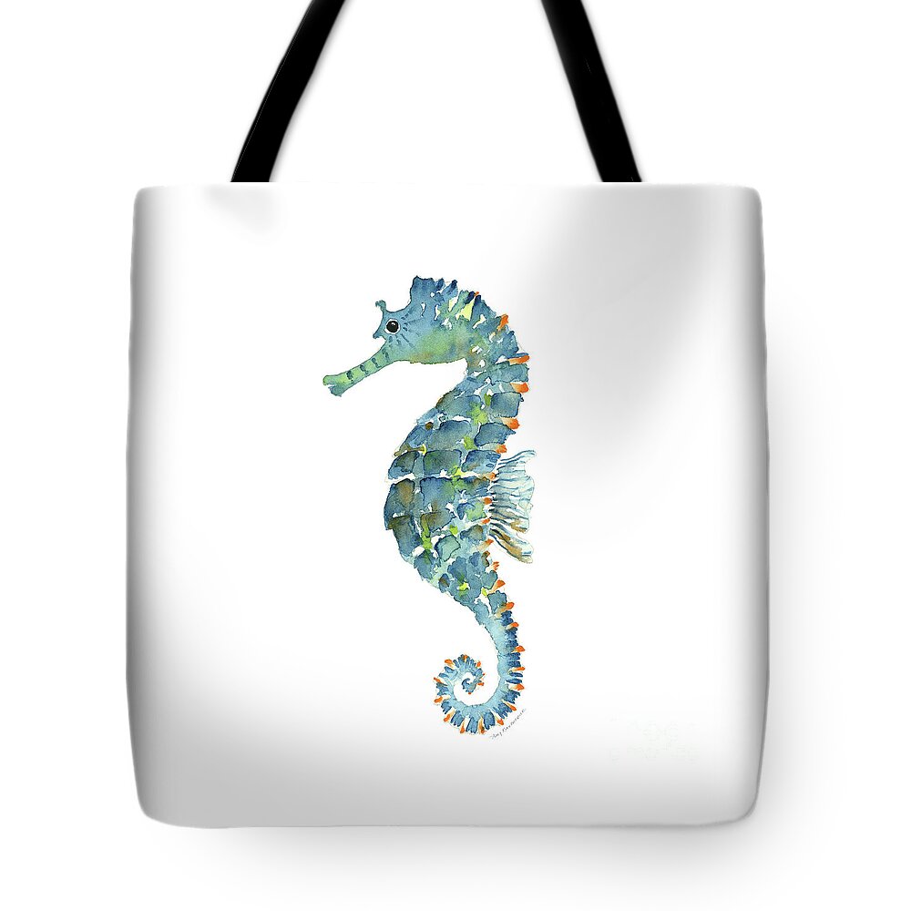 Beach House Tote Bag featuring the painting Blue Seahorse by Amy Kirkpatrick