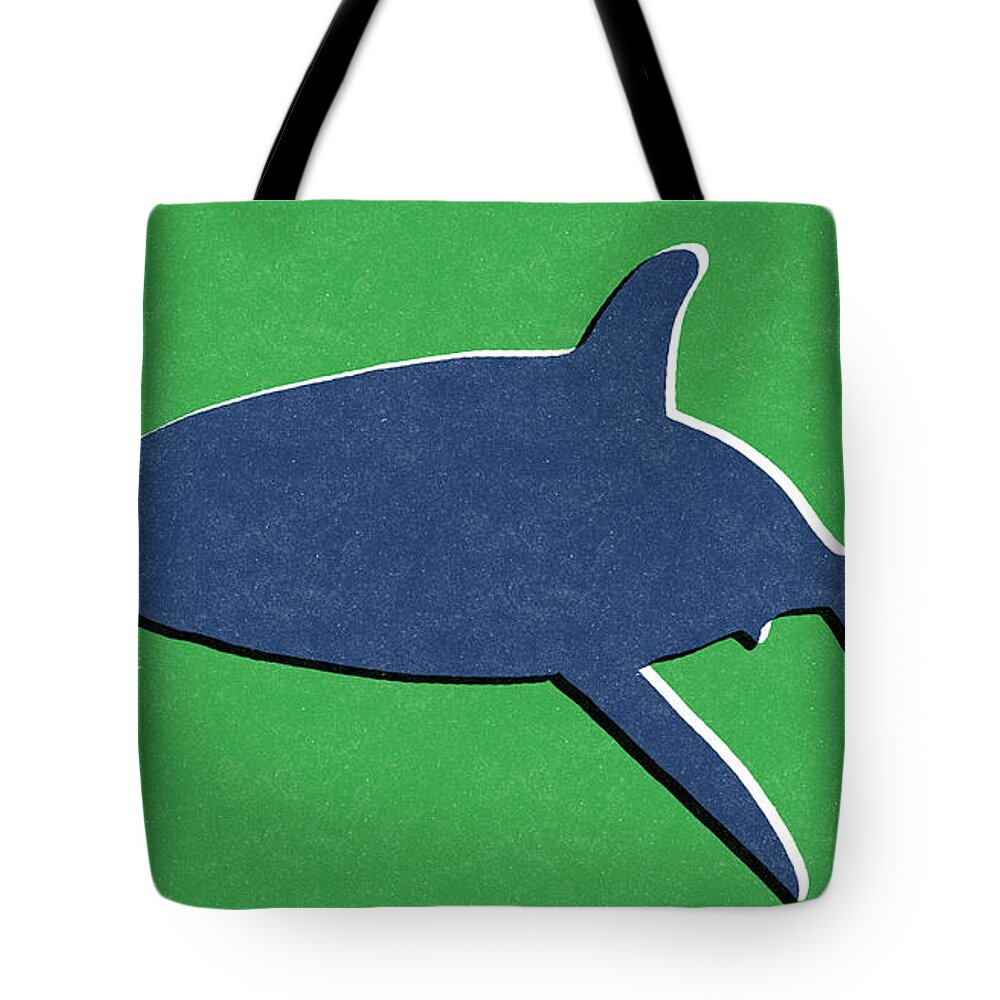 Shark Tote Bag featuring the mixed media Blue Shark by Linda Woods