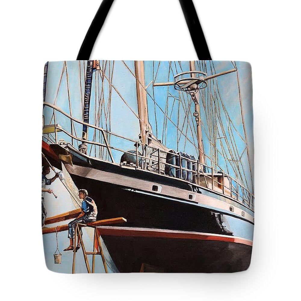 Blue Ship Tote Bag for Sale by Stamatis Pavlis
