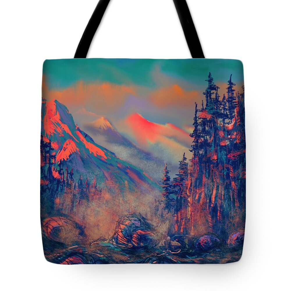 Mountains Tote Bag featuring the painting Blue Silence by Vit Nasonov