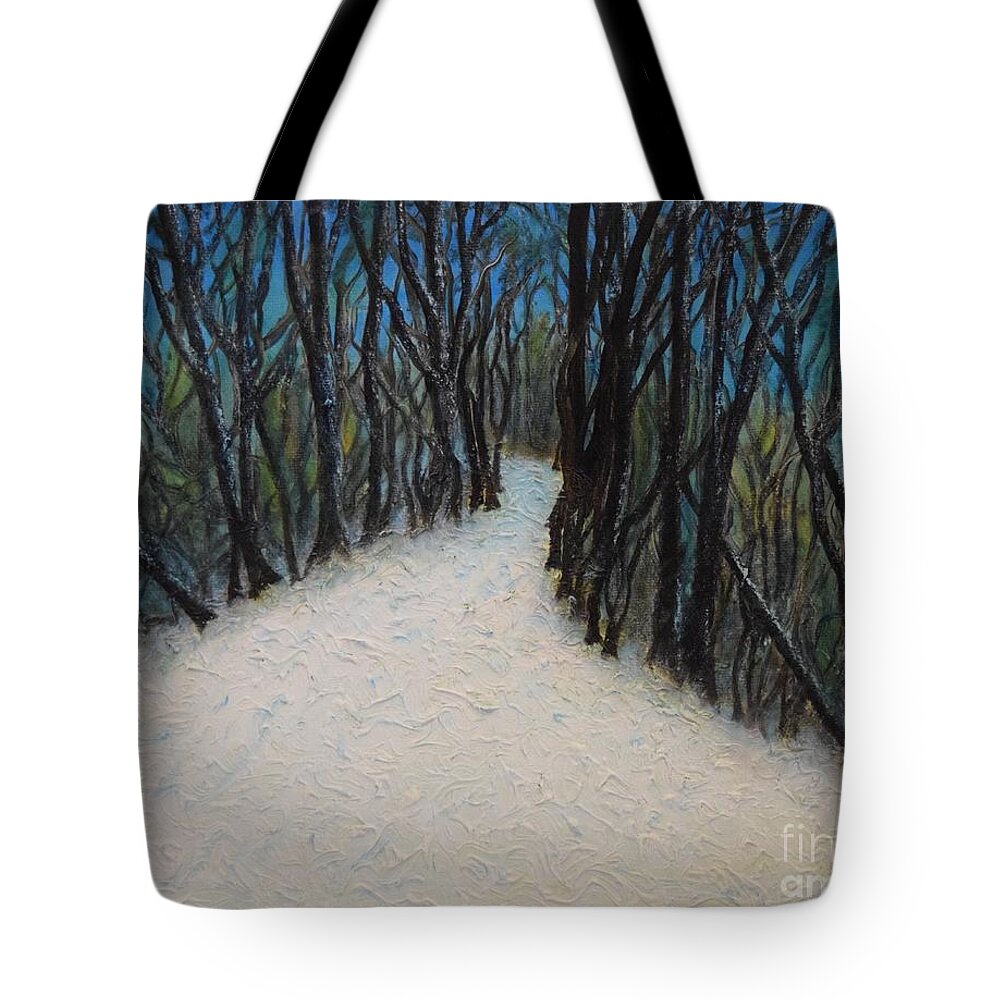  Tote Bag featuring the painting Blue Snowy Path by Barrie Stark