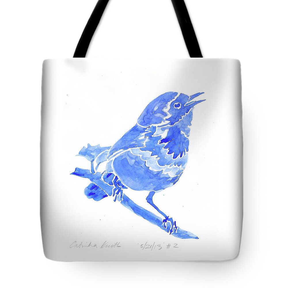  Tote Bag featuring the painting Blue songbird warbler by Catinka Knoth