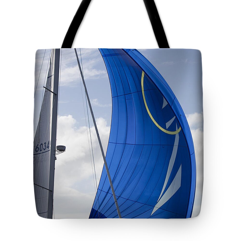 Blue Spinnaker Tote Bag featuring the photograph Blue Spinnaker SY Alexandria by Dustin K Ryan