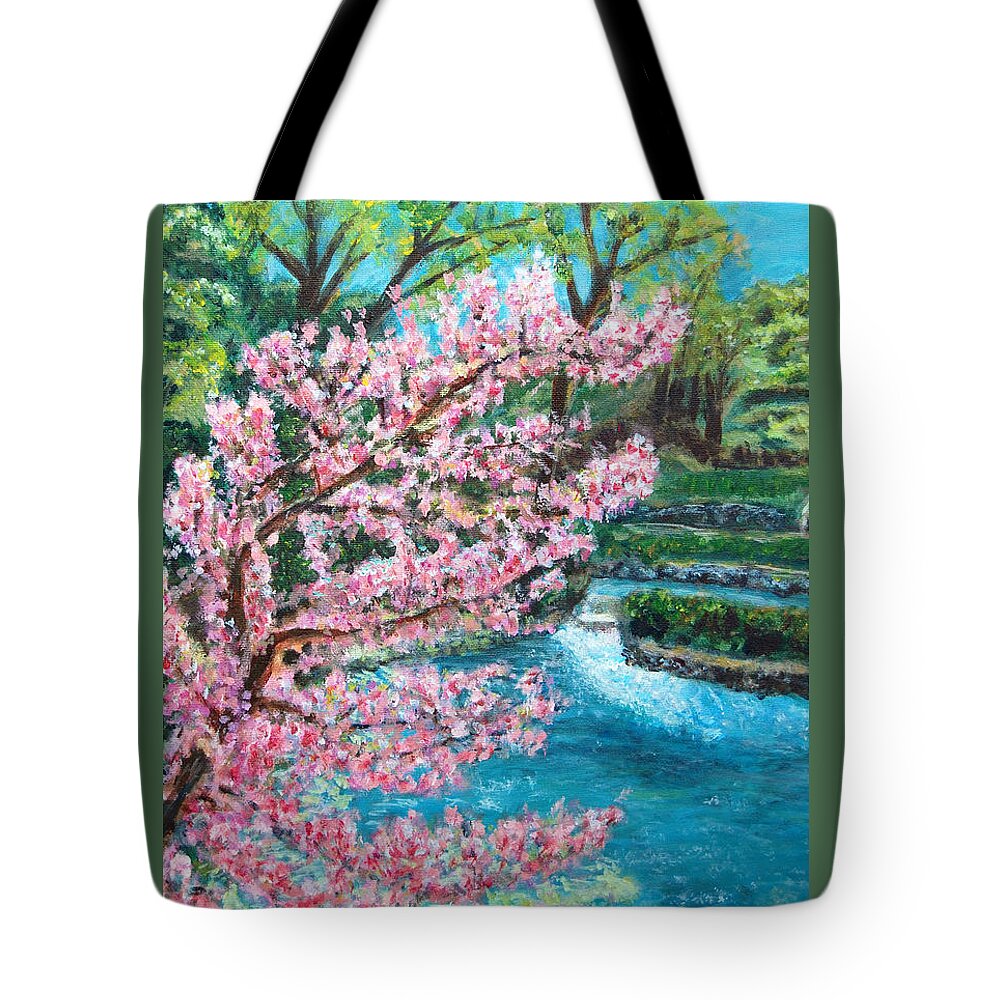 Blue Spring Tote Bag featuring the painting Blue Spring by Carolyn Donnell