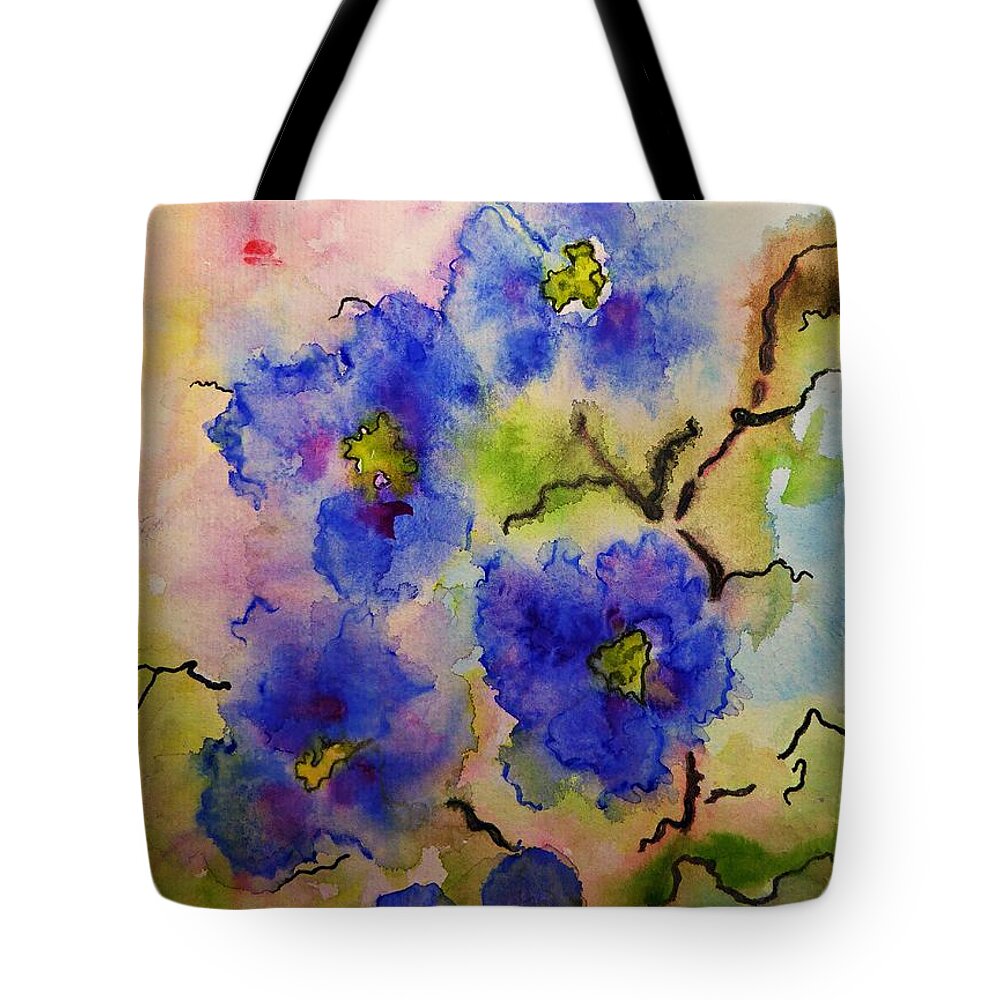Flowers Tote Bag featuring the painting Blue Spring Flowers Watercolor by Amalia Suruceanu