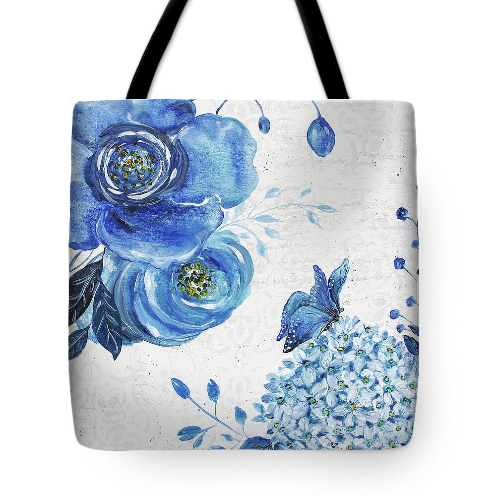Blue Tote Bag featuring the painting Blue symphonie In The Garden 2 by Jean Plout