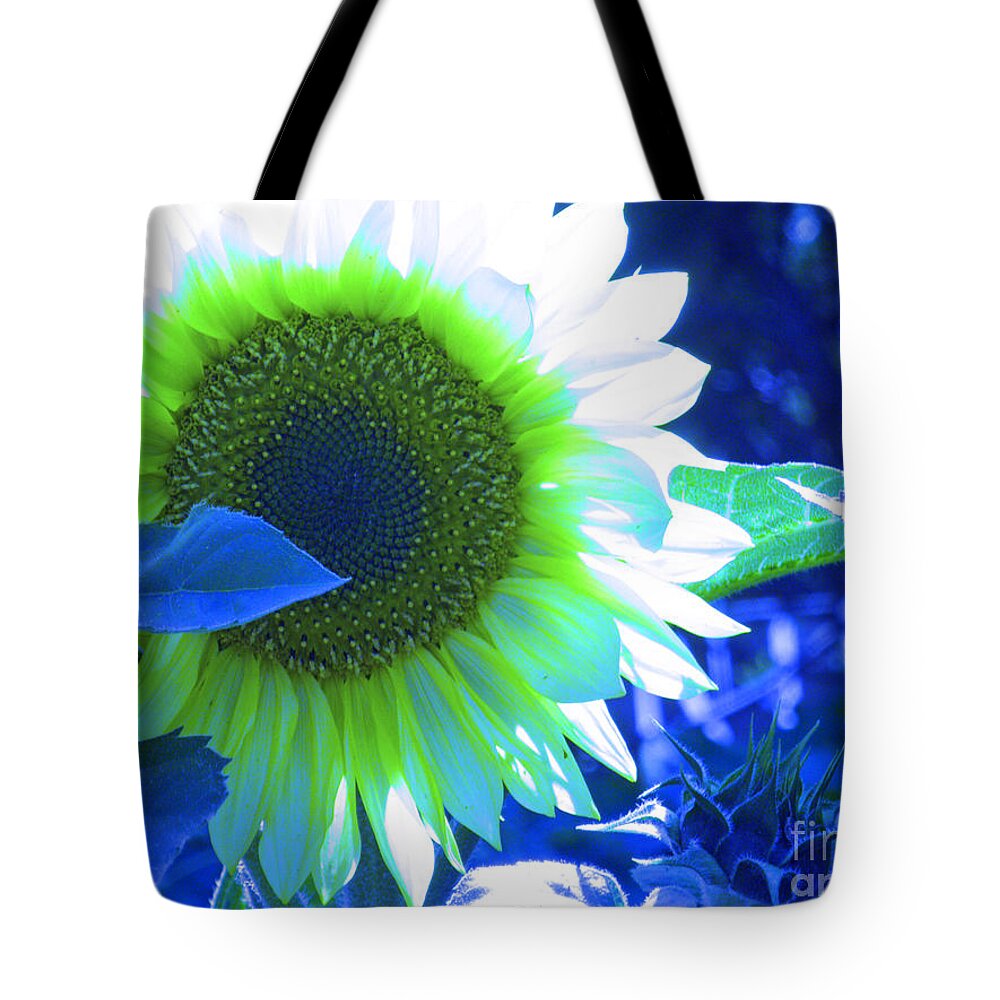 Sunflower Tote Bag featuring the photograph Blue Tinted Sunflower by Sonya Chalmers