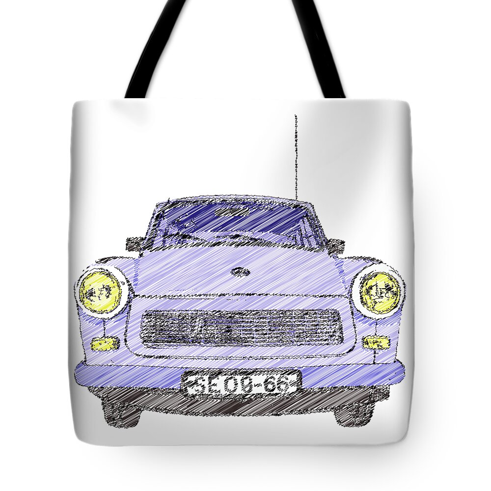 Blue Tote Bag featuring the digital art Blue Trabant by Piotr Dulski