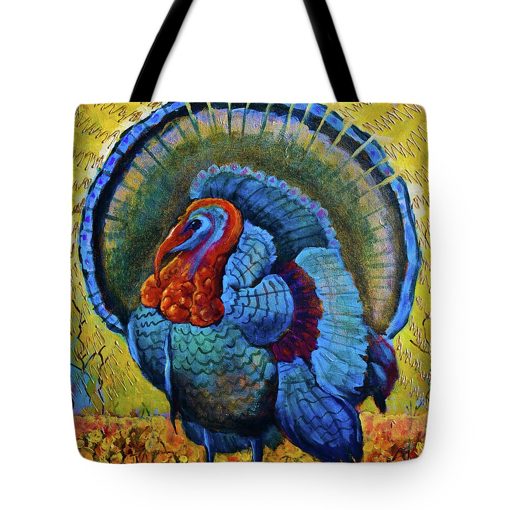 Turkey Tote Bag featuring the painting Blue Turkey by Maxim Komissarchik