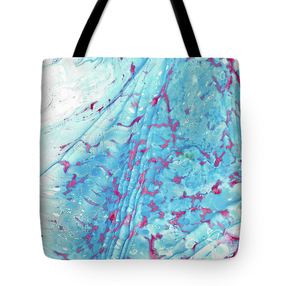 Water Marbling Tote Bag featuring the painting Blue Wave #6 by Daniela Easter