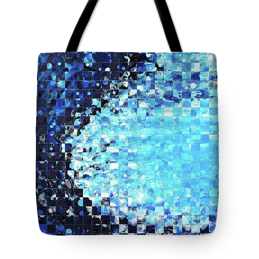Blue Tote Bag featuring the painting Blue Wave Art - Pieces 7 - Sharon Cummings by Sharon Cummings
