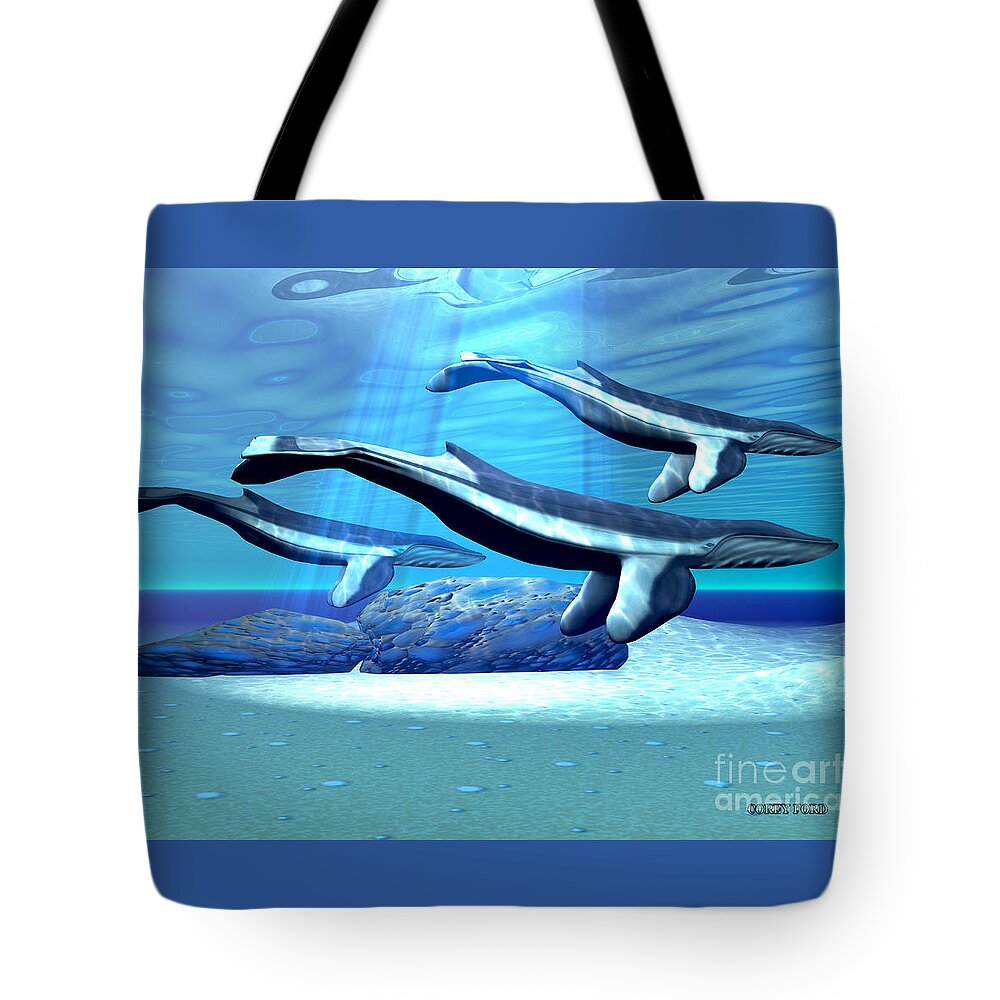 Whale Tote Bag featuring the painting Blue Whale Sanctuary by Corey Ford
