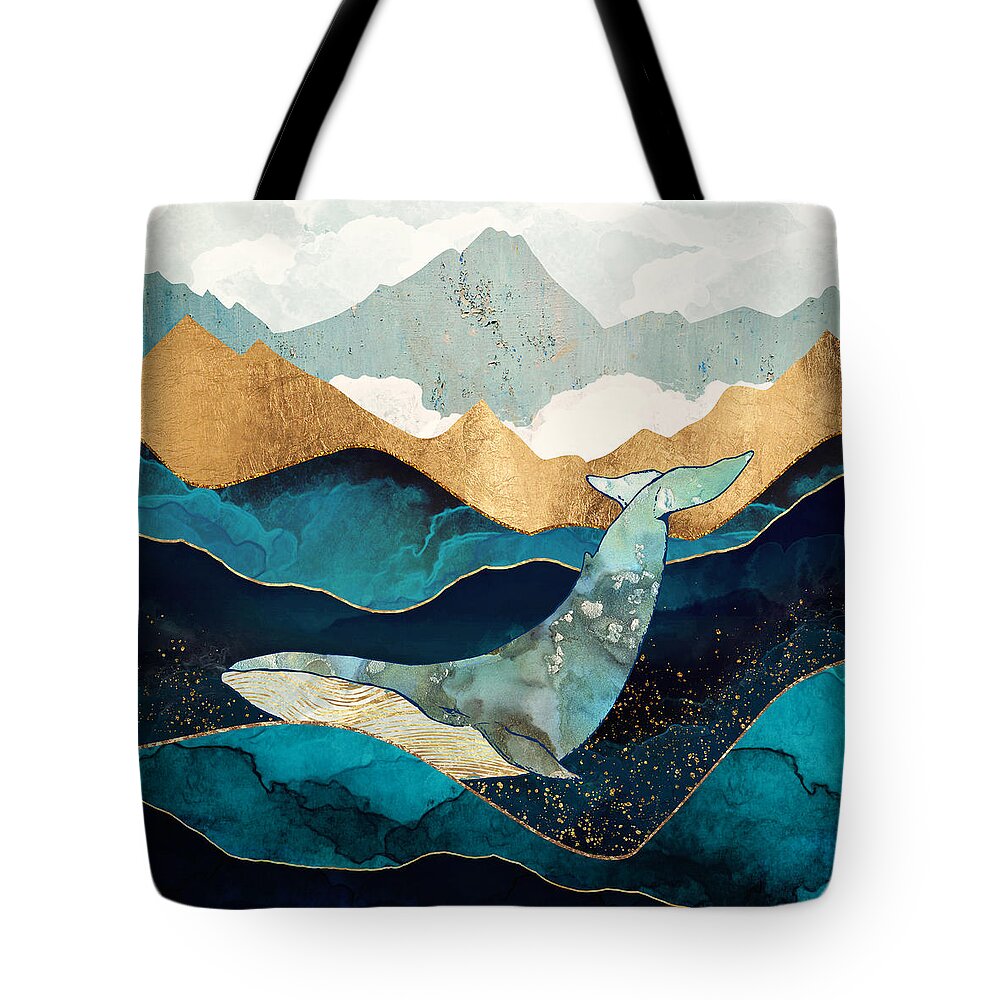 Digital Tote Bag featuring the digital art Blue Whale by Spacefrog Designs