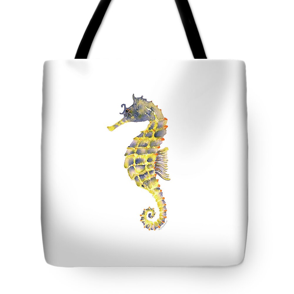 Seahorse Painting Tote Bag featuring the painting Blue Yellow Seahorse - Square by Amy Kirkpatrick